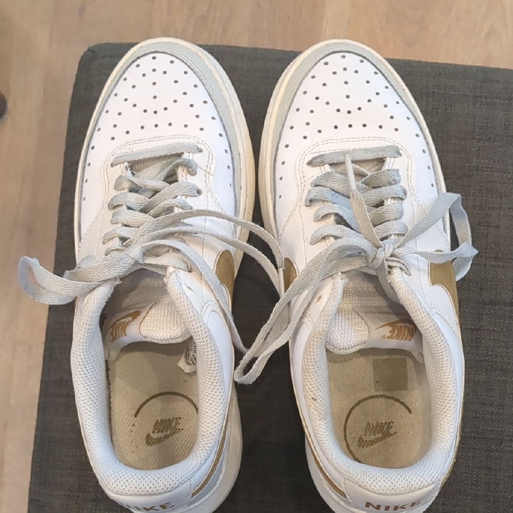 Nike Air Force White and Gold Sneakers
